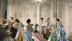 Eight models wearing Charles James gowns, in French & Company's