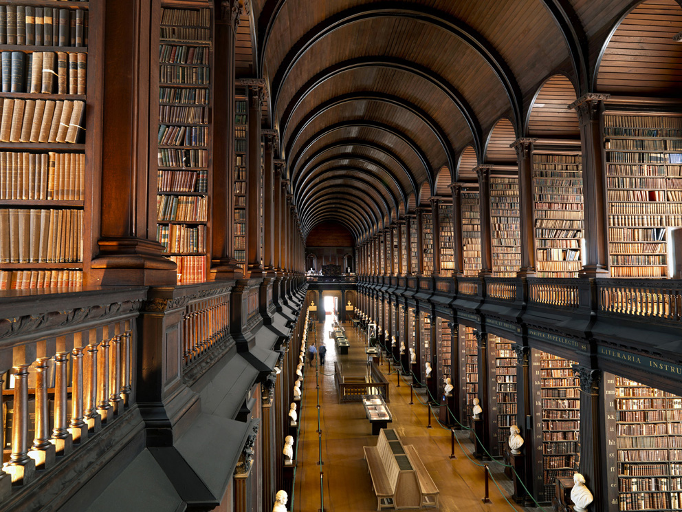 The Long Room in the Old Library at Trinity College in Dublin