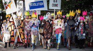 Vivienne Westwood protest before her catwalk in London Fashion Week on 20 September 2015.
Photos Ki Price